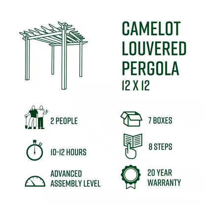 144"L X 144"W X 104"H Vinyl Camelot Louvered Pergola, White, VA42070