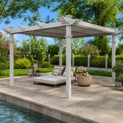 144"L X 144"W X 104"H Vinyl Camelot Louvered Pergola, White, VA42070