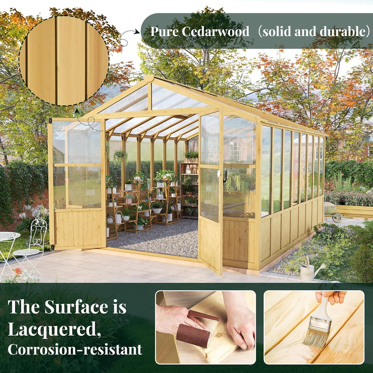 10 X 13.2-Ft Wooden Greenhouse