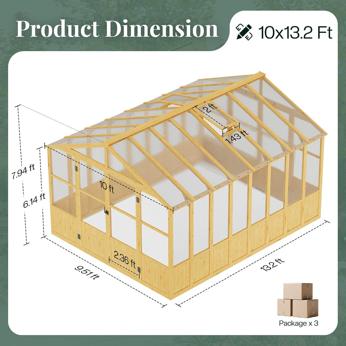 10 X 13.2-Ft Wooden Greenhouse
