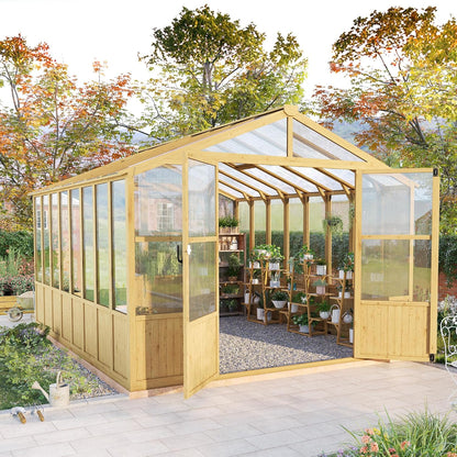 10 X 13.2-Ft Wooden Greenhouse