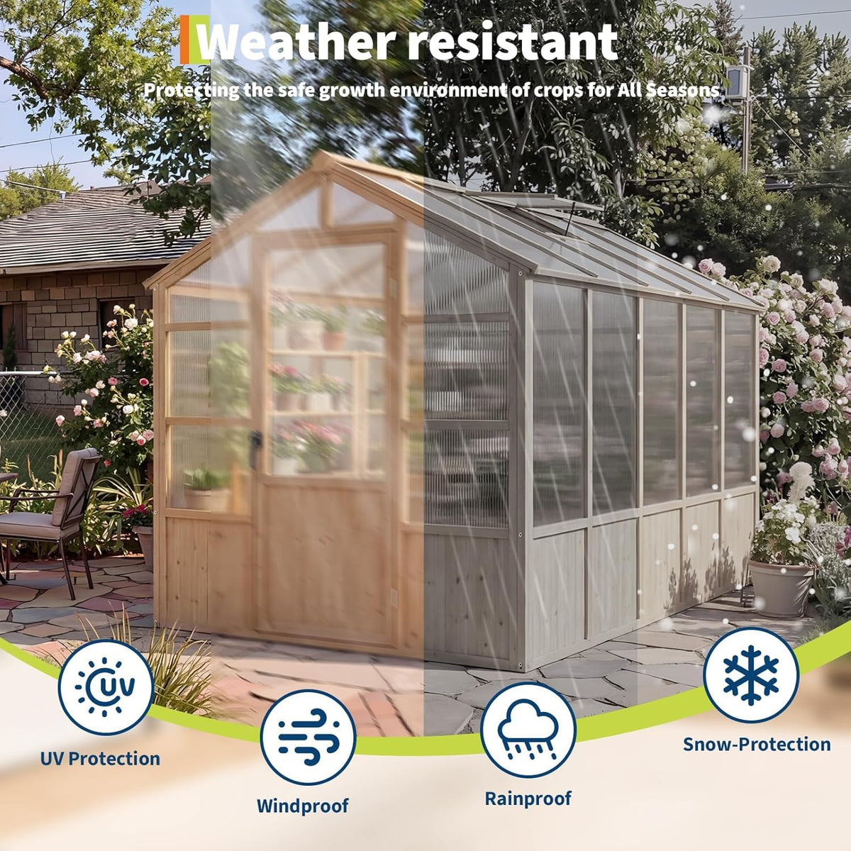 6X10 FT Wooden Greenhouse for Outdoor, Walk-In Greenhouse Kit with Ventilated Window & Lockable Door & Polycarbonate Panels, Large Wood Frame Green House for Garden, Backyard, Patio, Lawn, Plant