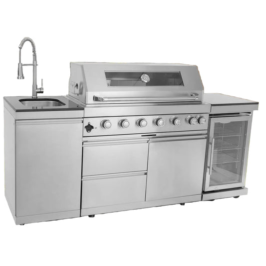 Outdoor Kitchen Island 85" 6-Burner 85000 BTU Deluxe Modular BBQ Island - Grill Islands W/Wine Cooler, Built in Combo outside Island + Rotisserie & Granite Top Outdoor Grill