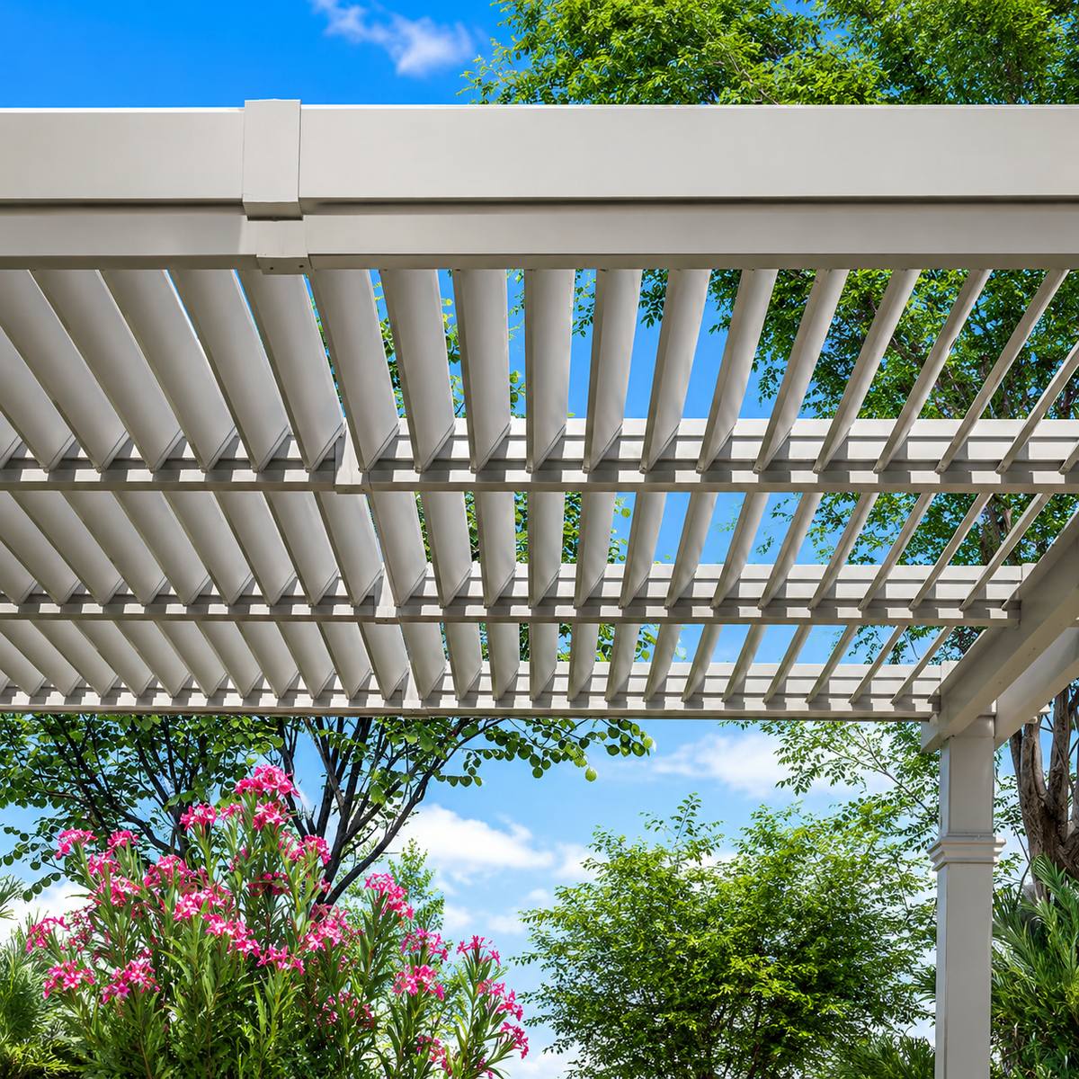 144"L X 144"W X 104"H Vinyl Camelot Louvered Pergola, White, VA42070