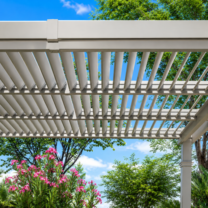 144"L X 144"W X 104"H Vinyl Camelot Louvered Pergola, White, VA42070